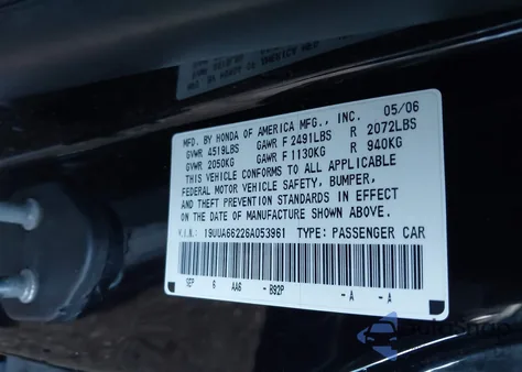 2006 Acura Tl z USA, uszkodzony, nr VIN 19UUA66226A053961